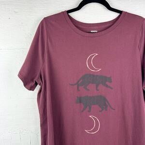 Maroon Cat & Moon Phase Graphic Tee‎ – Witchy Boho Aesthetic, Size 0X